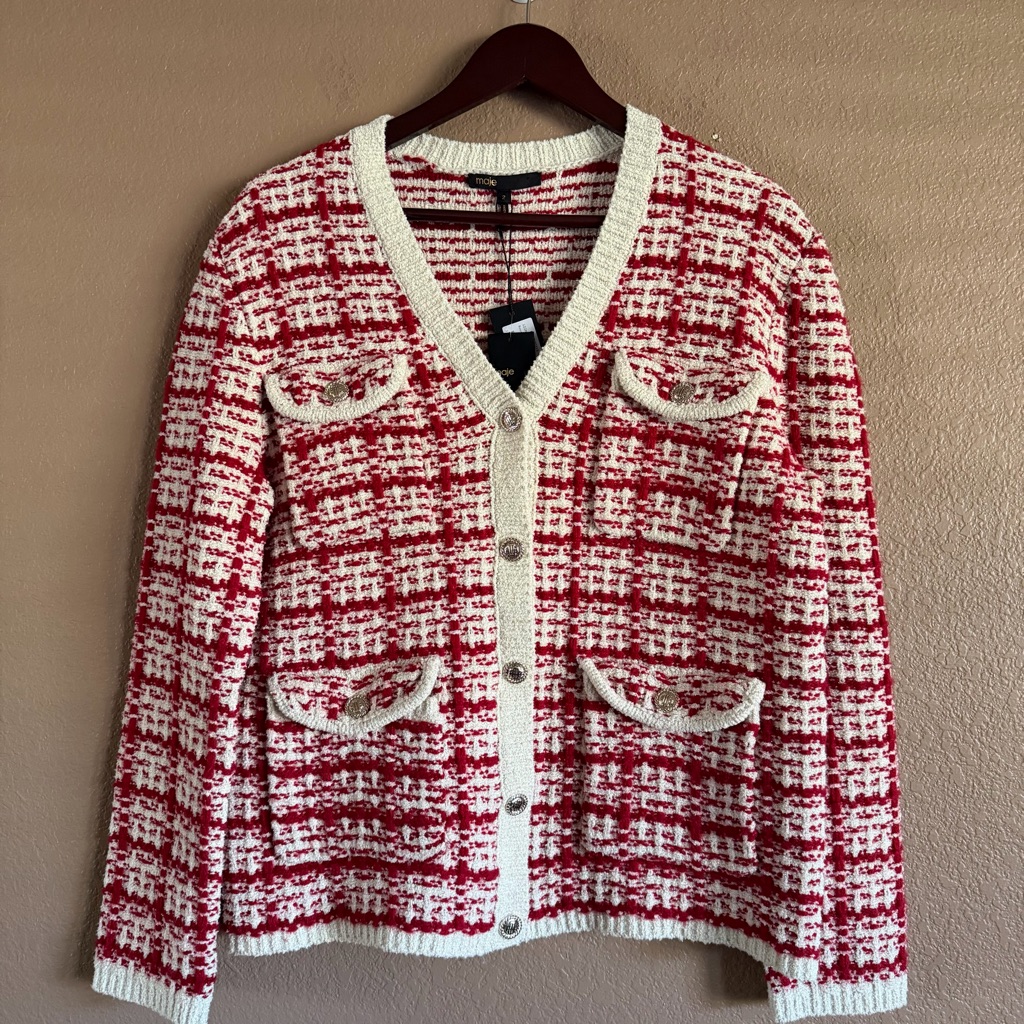 Maje Two-Tone Tweed-Effect Knit Cardigan Size 2 (Us Size Medium) Nwt — image 2 of 8